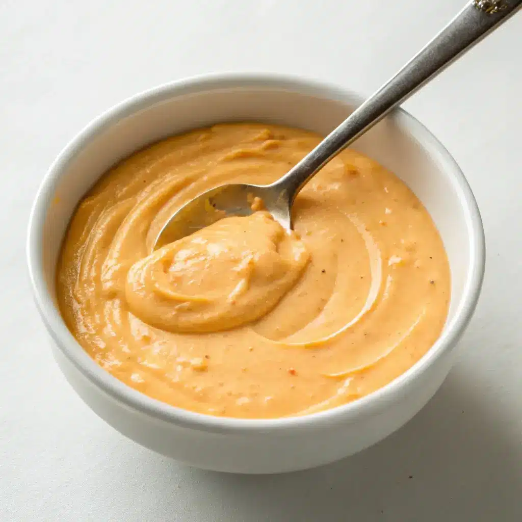 Smooth blended cottage cheese queso sauce in a bowl.