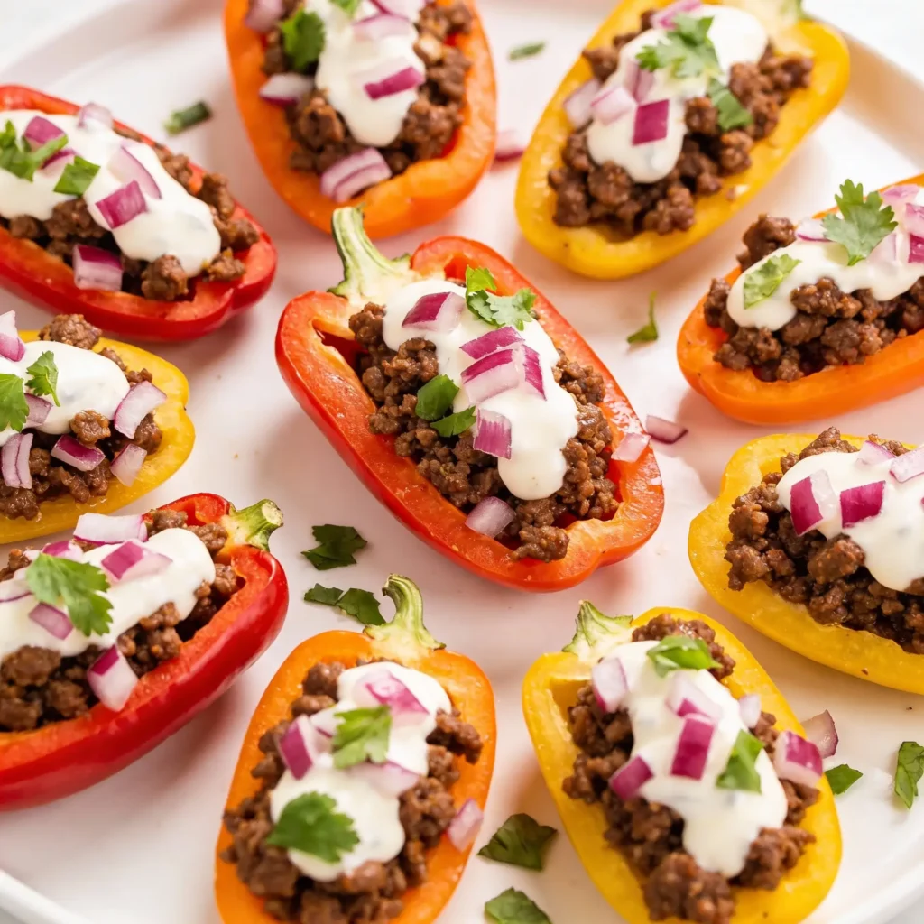 High Protein Nacho Bell Pepper Salad made with mini bell peppers and beef.