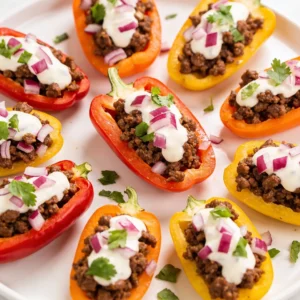 High Protein Nacho Bell Pepper Salad made with mini bell peppers and beef.