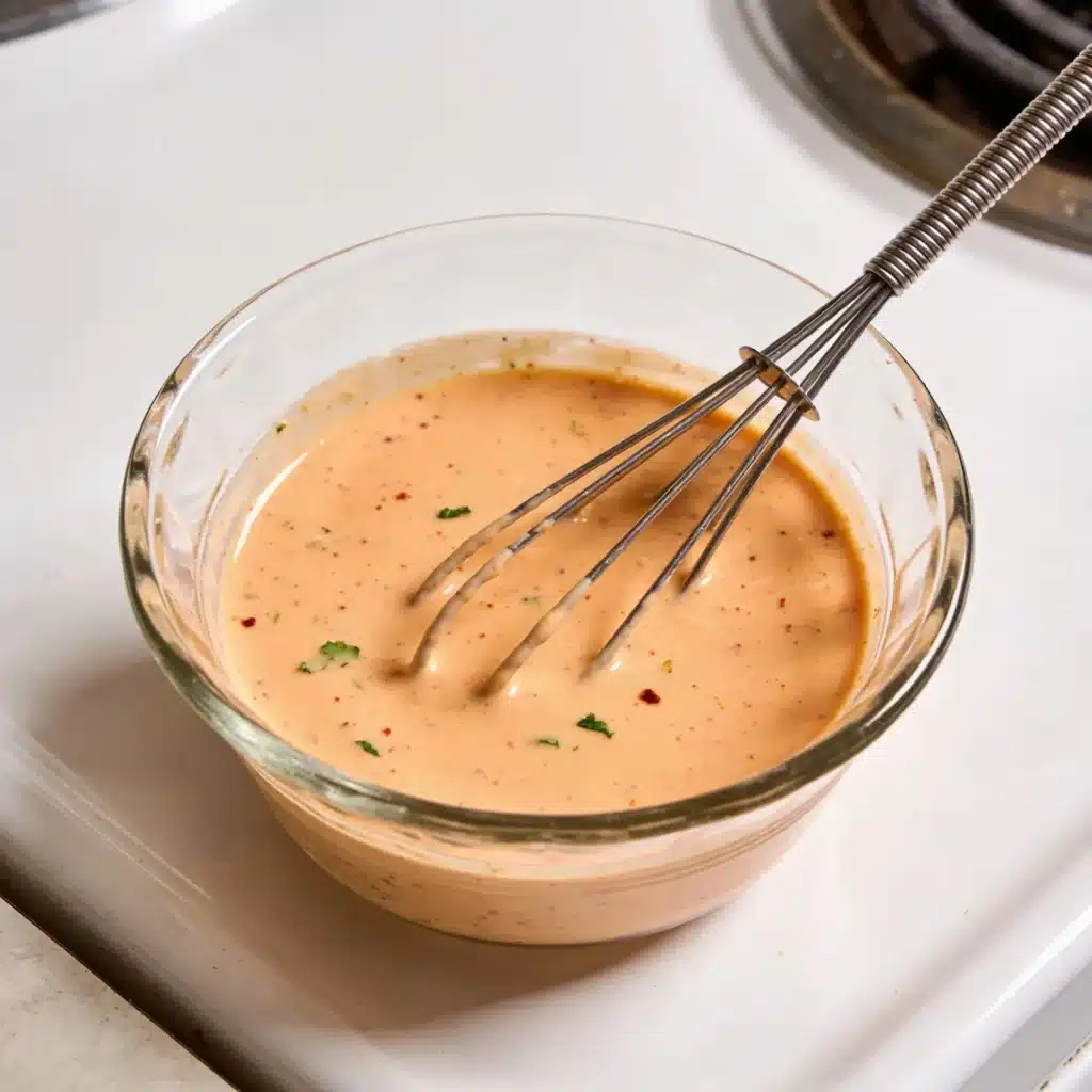 Bowl of creamy greek yogurt southwest dressing.