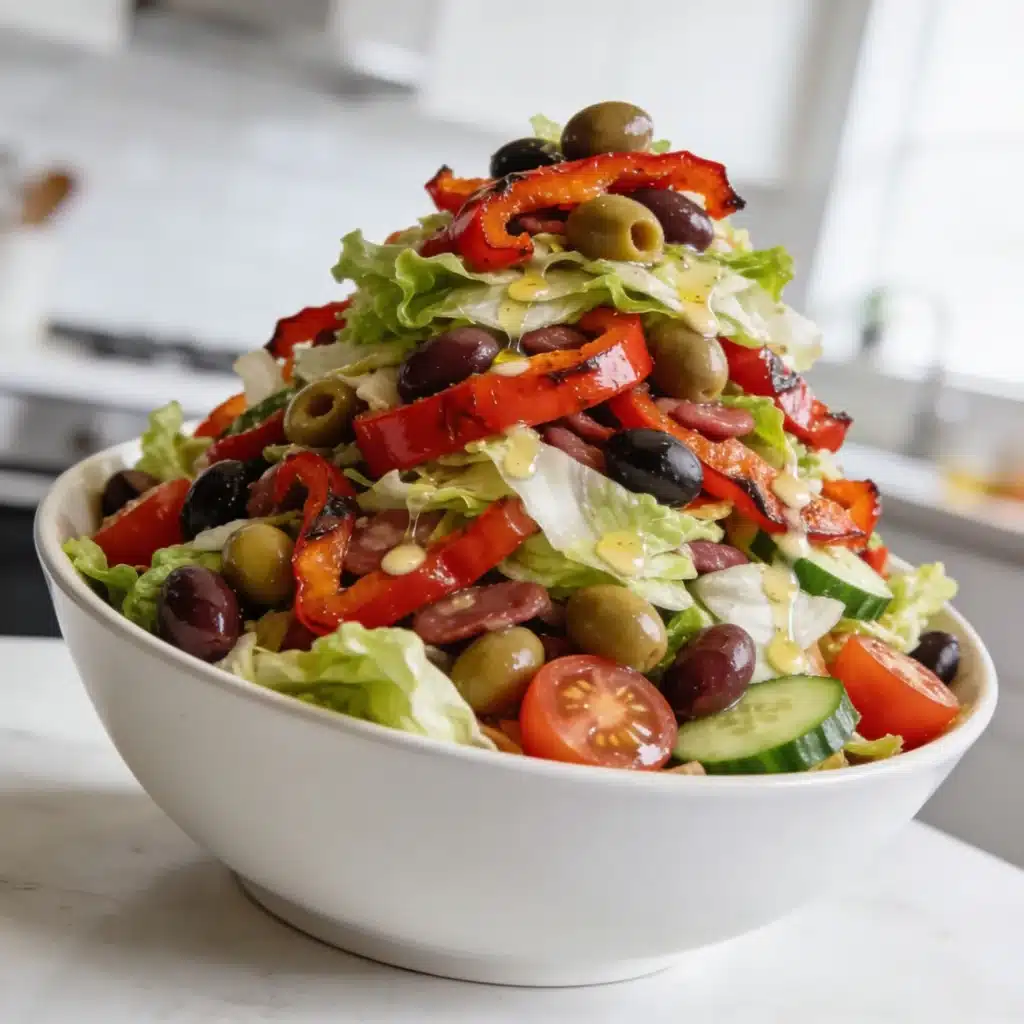 A massive portion of italian antipasto salad for weight loss illustrating volume eating.