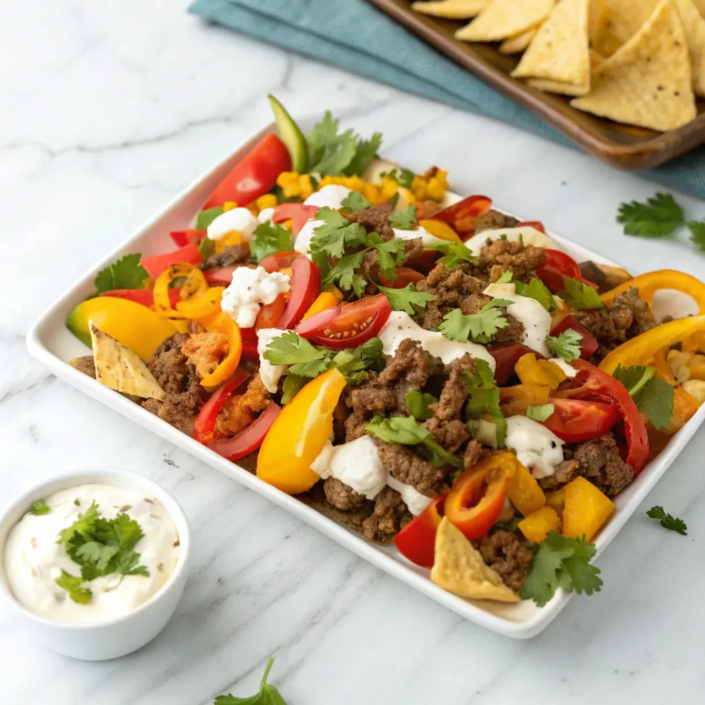 The complete high protein nacho salad ready to eat.