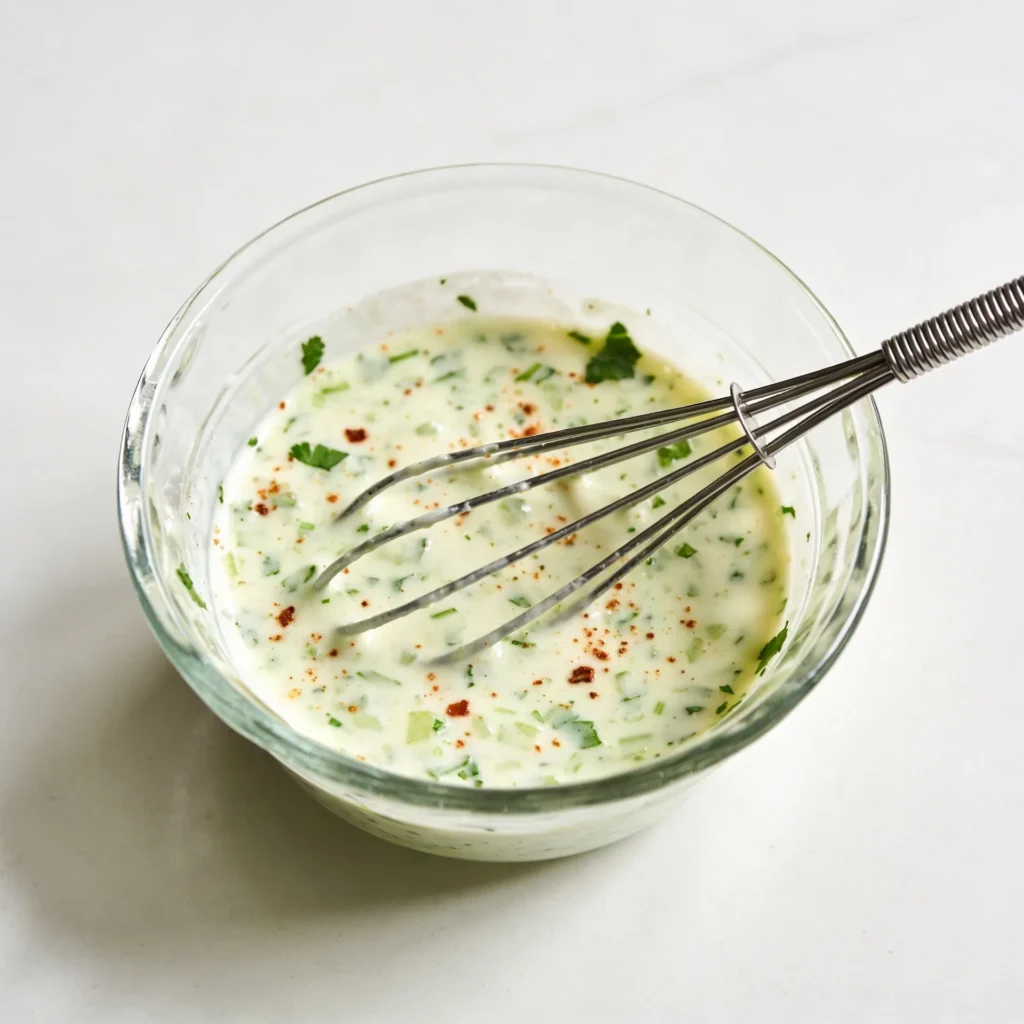 Whisking a creamy lime and yogurt dressing for black bean salad.