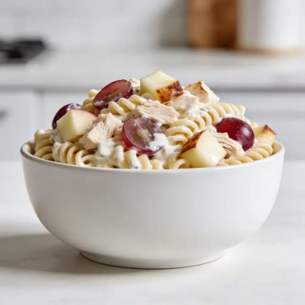 A high protein Sonoma chicken pasta salad hybrid featuring chickpea noodles.