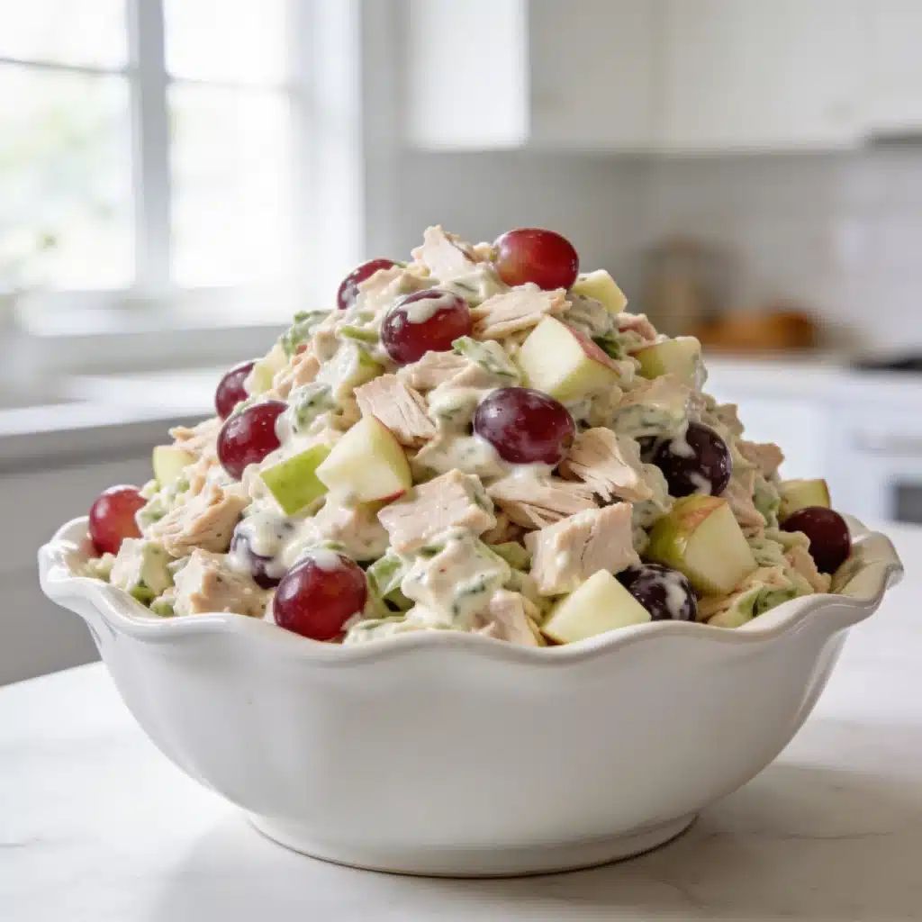 A large portion of Sonoma chicken salad for weight loss illustrating hydration eating.