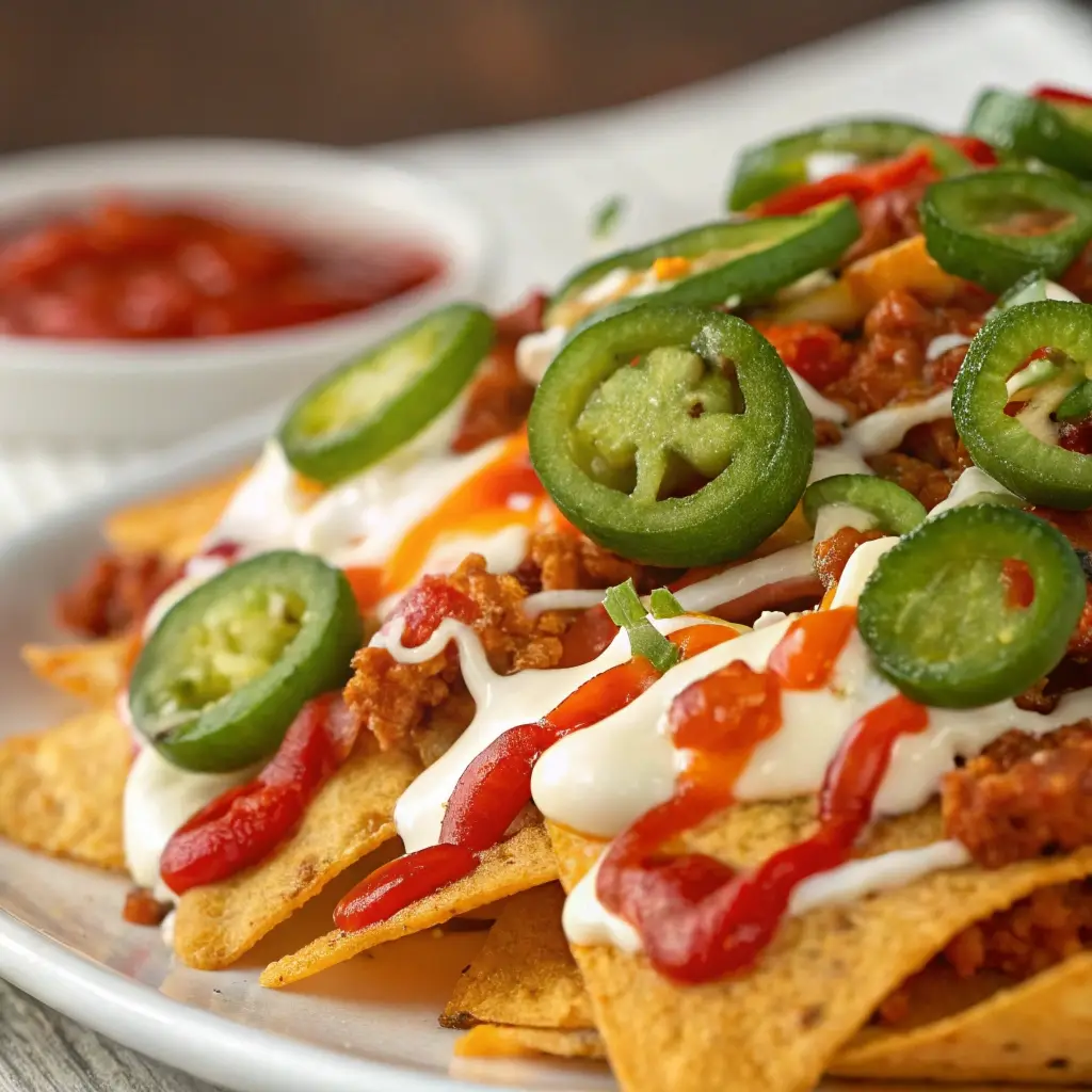 Nacho salad topped with serranos, jalapeños, and chipotle queso.