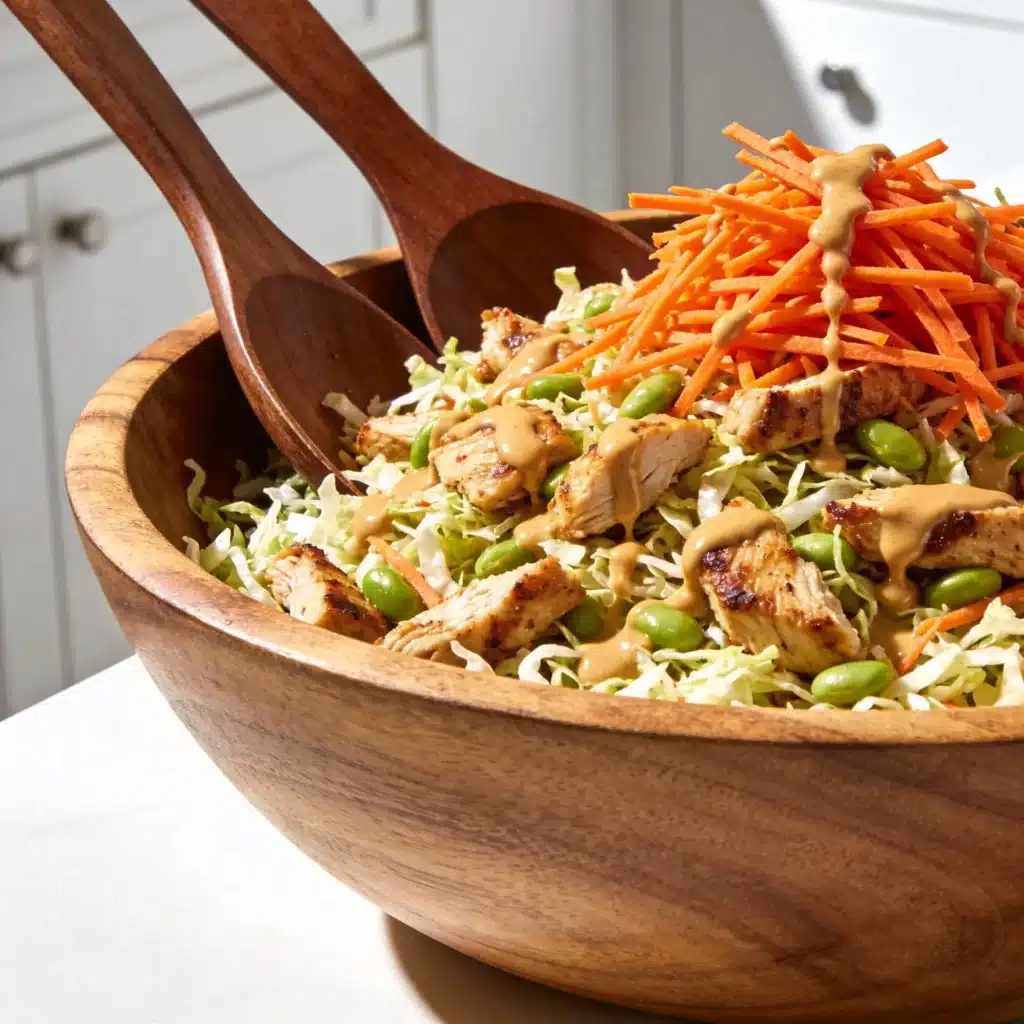 A massive portion of Thai peanut salad for weight loss illustrating crunch volume.