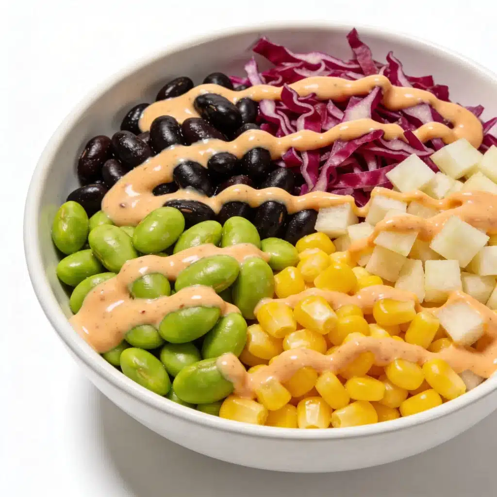 Vegetarian bbq chopped salad featuring edamame and black beans for protein stacking.