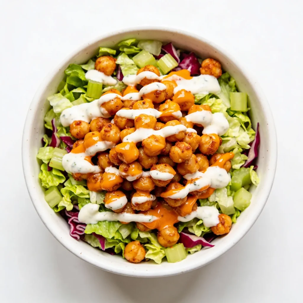 Vegetarian buffalo salad made with crispy air-fried chickpeas.