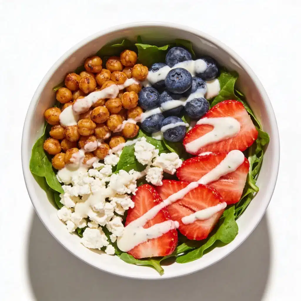 Vegetarian strawberry salad with chickpeas and feta.