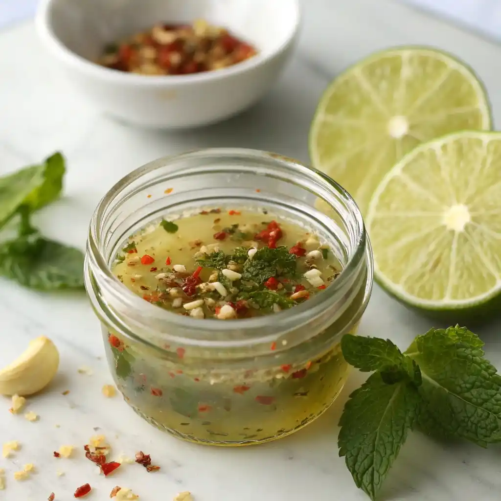 A clear lime and fish sauce dressing for a Vietnamese chicken salad.