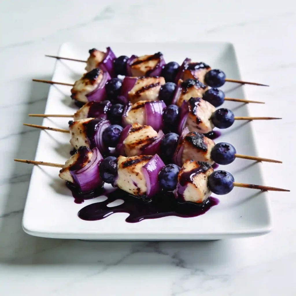 Grilled chicken and blueberry skewers showcasing versatile anti inflammatory fruit chicken recipes.