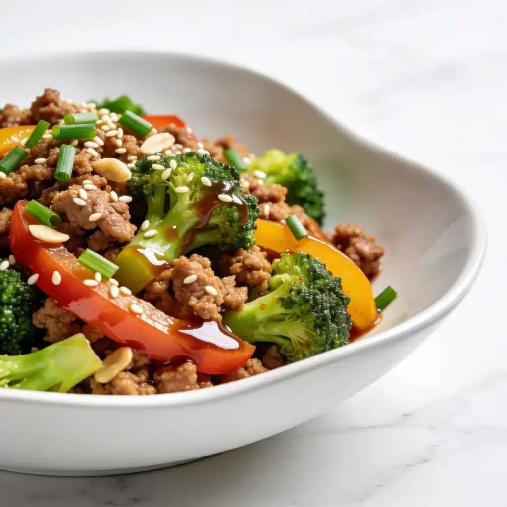 An anti-inflammatory ginger garlic dinner served in a white bowl, showcasing the healing vegetables and proteins.