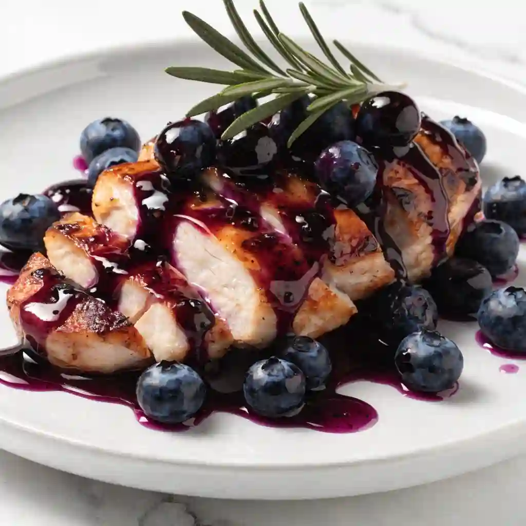 An antioxidant-rich serving of Blueberry Balsamic Grilled Chicken showcasing the vibrant, inflammation-fighting glaze.