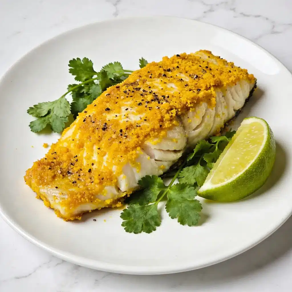 A final plated presentation of the best turmeric lemon cod for dinner.