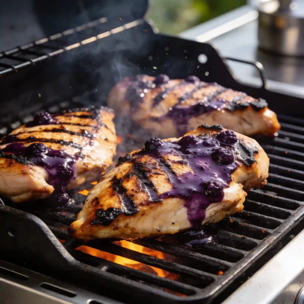 Flash-searing low carb berry balsamic chicken on a clean grill to lock in moisture and flavor.