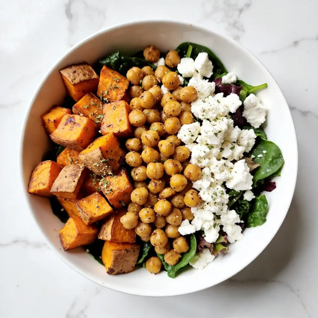 A Mediterranean variation of the sweet potato bowl with chickpeas and feta.