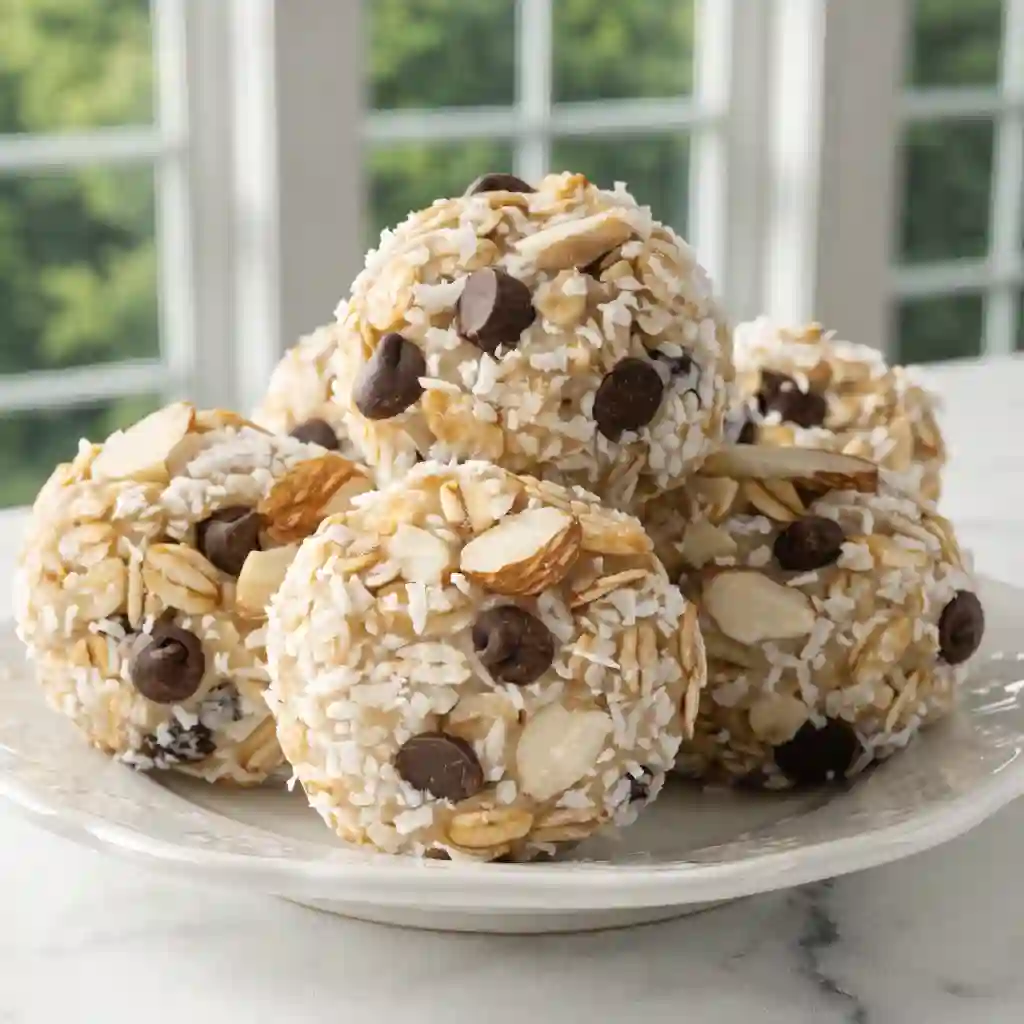 Healthy Almond Joy snacks served on a small plate.
