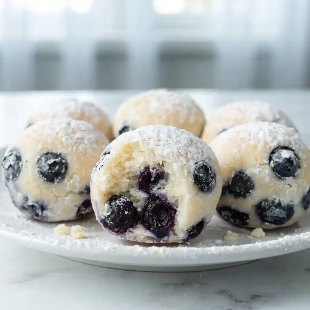 Healthy blueberry muffin bites served on a small white plate