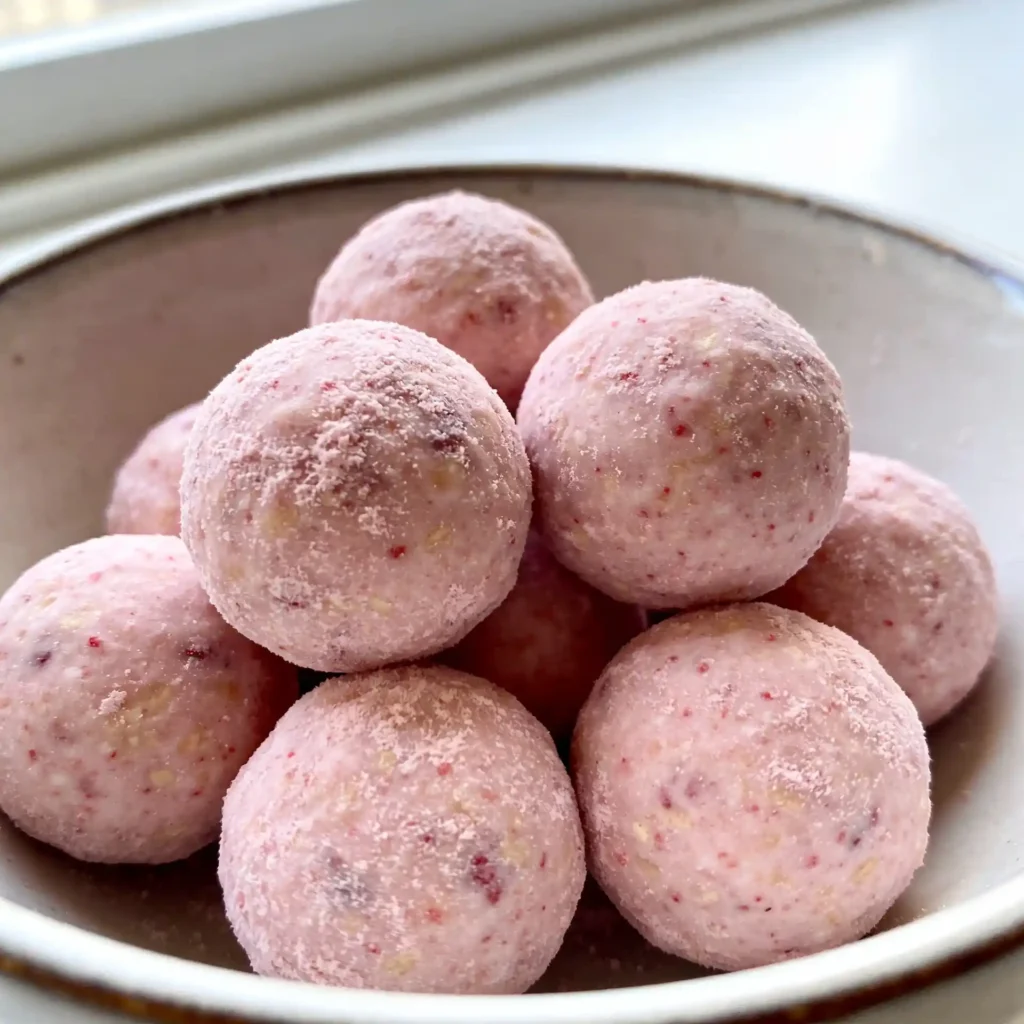 Healthy strawberry shortcake snacks served on a small white plate.