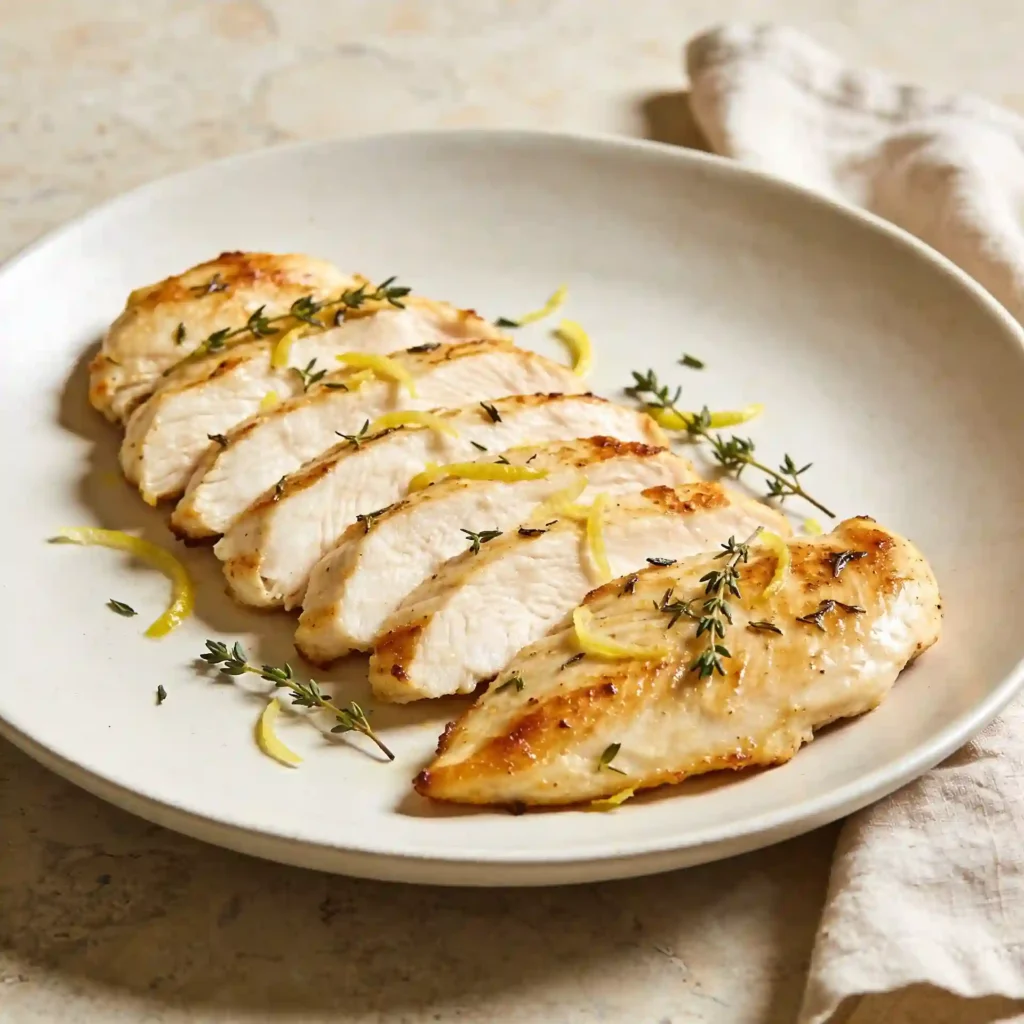 Perfectly even, fully roasted chicken cutlets on a plate demonstrating a flawless quick weeknight chicken recipe.